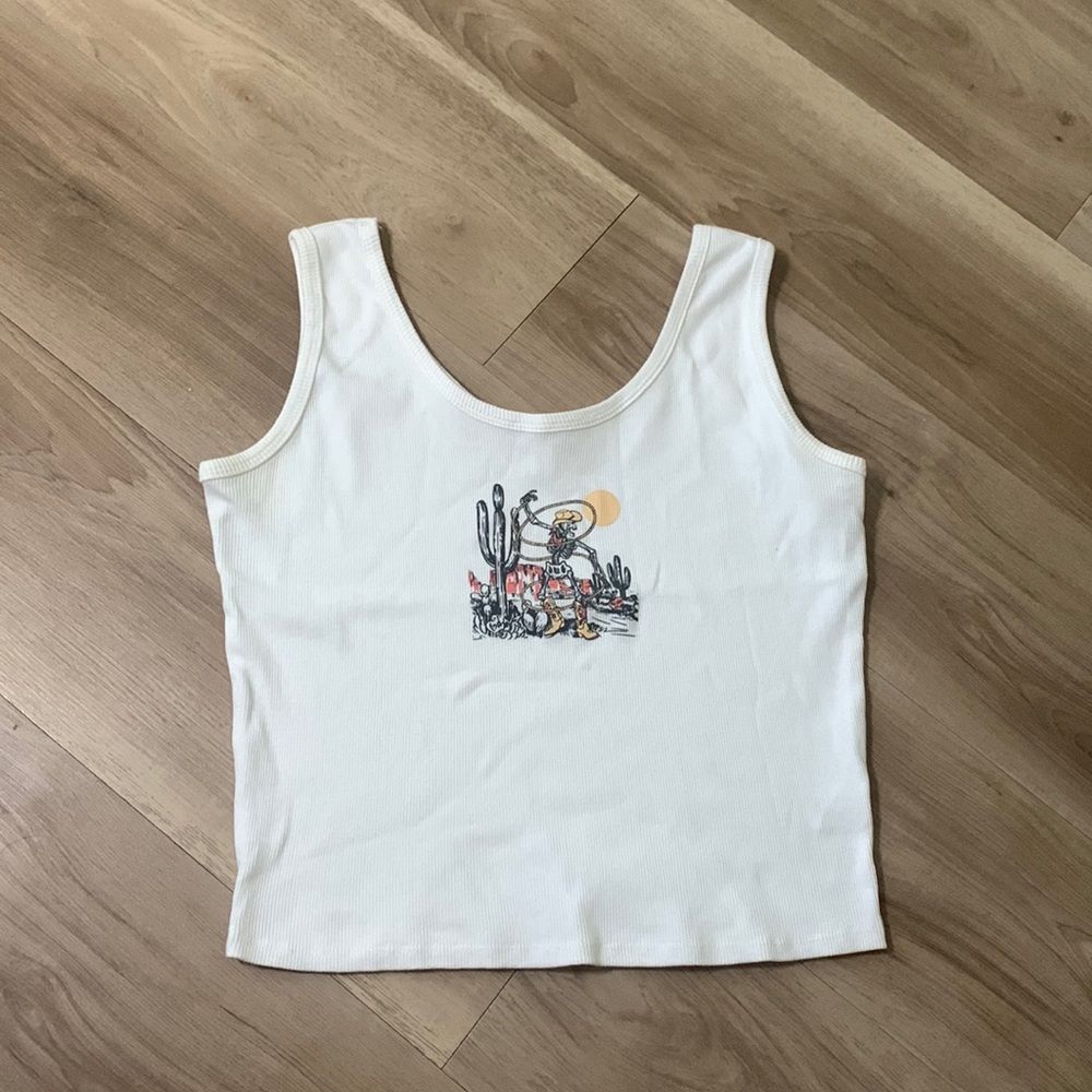White Crop Tank 100 % COTTON Desert Vibes Size XL